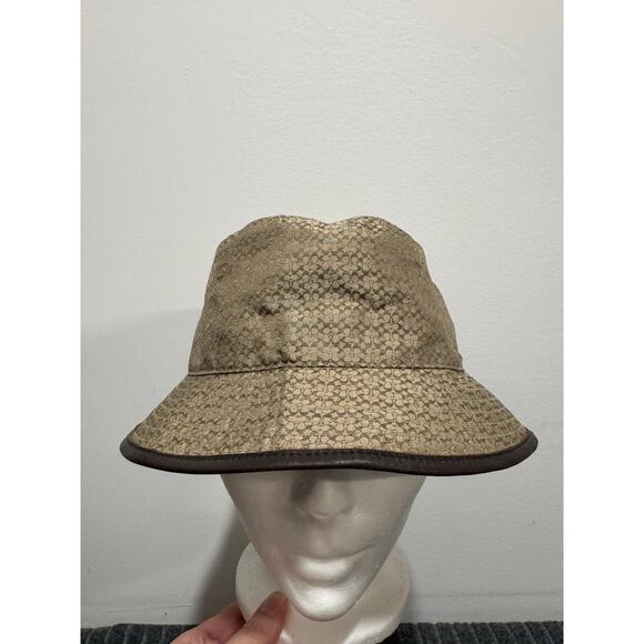 Coach Signature Jacquard Bucket Hat Leather Trim Size Small - Picture 1 of 5